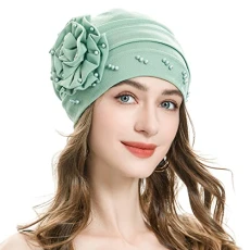 Women Turban Beanie Hat with Flower Chemo Headwear Elastic Head Wrap Cap(Flower Mint Green),One Size Women Turban Beanie Hat with Flower Chemo Headwear Elastic Head Wrap Cap(Flower Mint Green),One Size
