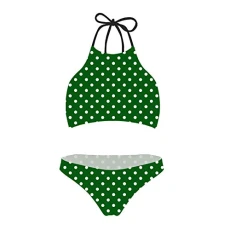 Women Two Piece Swimwear Swimsuit High Neck Bikini Set Boyshorts Bathing Suit - Dot Green Women Two Piece Swimwear Swimsuit High Neck Bikini Set Boyshorts Bathing Suit - Dot Green
