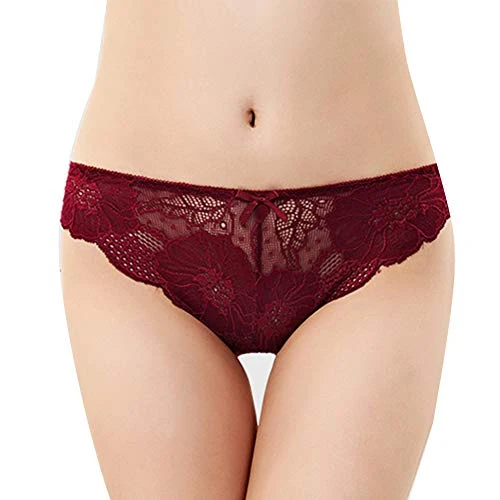 Women Underwear Lace Stretch Briefs Knickers Wine Red XL