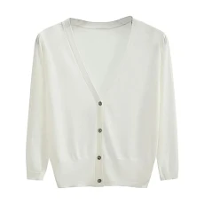 Women V Neck Cardigan Sweater Jacket Solid Color Knitted Sweater Sleeves Women, white, XXX-Large