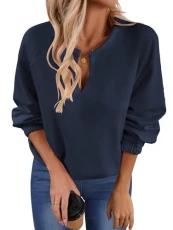 Women V Neck Sweatshirt Stretch Elastic Cuffs and Hem Long Raglan Sleeve Fall Solid Pullover Tops, Navy, XL Women V Neck Sweatshirt Stretch Elastic Cuffs and Hem Long Raglan Sleeve Fall Solid Pullover Tops, Navy, XL