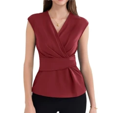 Women V Neck Tunic Tops Irregular Wrap Hem Stylish Shirt Casual Slim Fit Party Tops Wine Red S Women V Neck Tunic Tops Irregular Wrap Hem Stylish Shirt Casual Slim Fit Party Tops Wine Red S