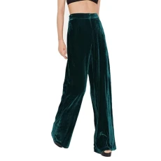 Women Velvet Wide Leg Pants Long Trousers High Waist Casual Loose Palazzo Pants Fall Winter Christma