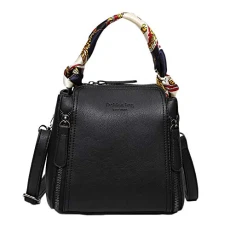 Women Vintage Tote Bag Shoulder Bag Handbag Crossbody Bag Pu Satchel Bag Black