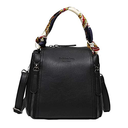 Women Vintage Tote Bag Shoulder Bag Handbag Crossbody Bag Pu Satchel Bag Black