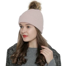 Women Winter Beanie with pom-pom - Beige with Silver threads Women Winter Beanie with pom-pom - Beige with Silver threads