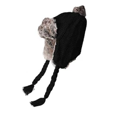 Women Winter Earflap Hat Trapper Hat Knit Peruvian Beanie Hat Bomber Hats (Crochet Black),One Size