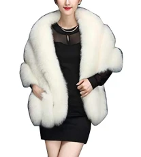 Women Winter Faux Fur Wrap Shawl Bridal Shrug Cape for Wedding Dress White
