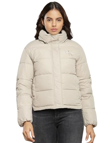 Women Winter Jacket Monologo Short Puffer, Beige (Plaza Taupe), M