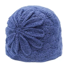 Women Winter Knit Beanie Hat Soft Crochet Skullies Beanies with Flower Accent(Solid Blue)