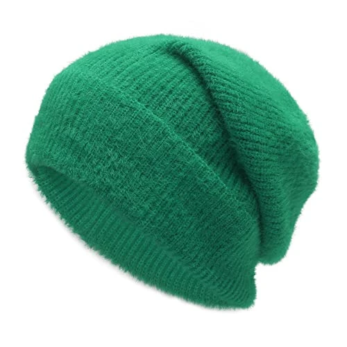Women Winter Ribbed Knit Beanie Hat Slouchy Stretch Skull Cap(Plain Green)