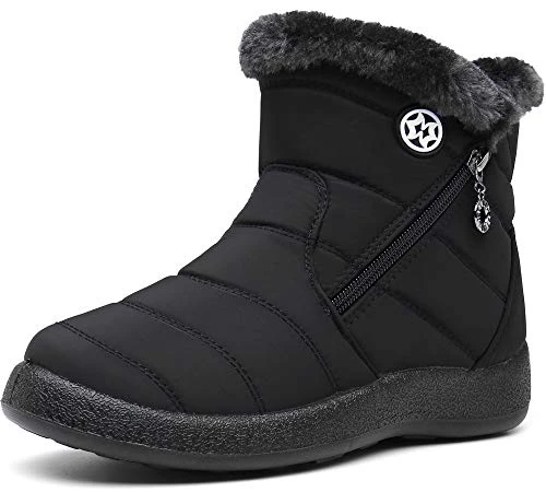 Women Winter Warm Snow Boots Ladies Slip On Water-resistant Outdoor Fur Lined Ankle Booties Shoes Bl