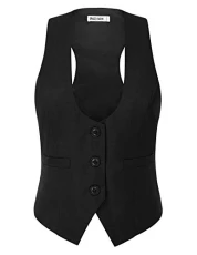 Women Work Business Waistcoat Elegant Slim Wedding Guest Button Down Vest Jacket Black M