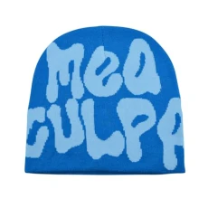 Women Y2k Beanie Hat, Knitted Letter Print Beanies MEA Culpas Versatile Woolen Cap Winter Warm Slouchy Skull Cap for Unisex
