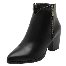 Women Zipper Booties with Block Heel and Pointed Toe Women Zipper Booties with Block Heel and Pointed Toe
