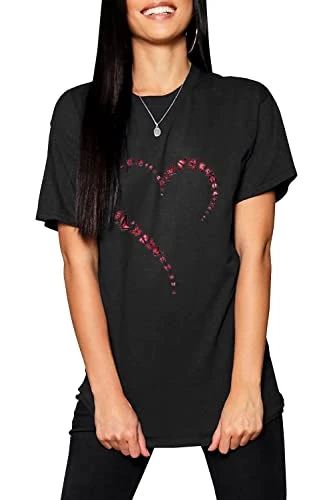 WomenBoyfriend Shortsleeve Butterfly Heart Round Neck Summer Viscose Tshirt Butterfly Heart Printed Black X-Large (UK 14)