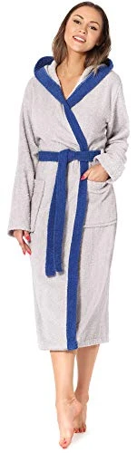 Women's 100% Cotton Terry Bathrobe LA40-191 (Grey-11/Blue-28, S)