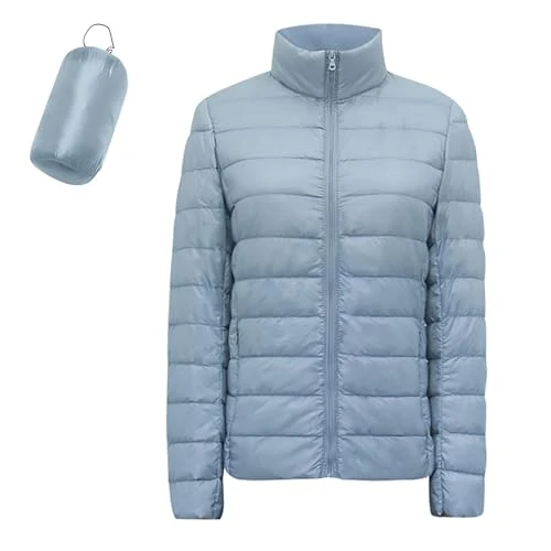 Women's 100 g Lightweight Quilted Quilted Jacket with Hood Padded Ultralight Heavy Jacket Curvy Removable and Pockets Jackets Slim Winter Jackets Women Short Winter Down Jacket, azure, 3XL