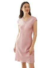 Women's 100 Mulberry Silk Nightgown Long Short Sleeve Nightdress 22 Momme Pure Silk Rosy Pink Size 18/XL Women's 100 Mulberry Silk Nightgown Long Short Sleeve Nightdress 22 Momme Pure Silk Rosy Pink Size 18/XL
