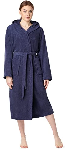 Women's 100% Organic Cotton Terry Bathrobe LA40-225 (Dark Blue (D12), L)