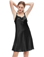 Women's 100% Pure Silk Nightdress Short Low Scoop Back Ladies Chemise Nightwear 19 Momme Pure Silk Nighties for Women（Back,XL）