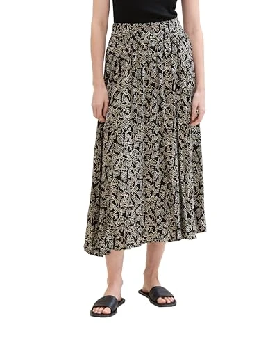 Women's 1041894 Midi Skirt with Crinkle Effect, 35307-Black Palm Minimal Design, 14