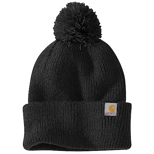 Women's 106003 Knit Pom-Pom Cuffed Beanie, Black, One Size