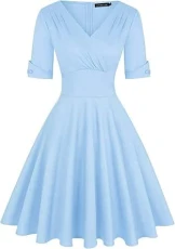 Women's 1950s Vintage Dress Deep V Neck Wrap Half Sleeve Retro Cocktail Swing Dresses (Solid_Blue,XL) Women's 1950s Vintage Dress Deep V Neck Wrap Half Sleeve Retro Cocktail Swing Dresses (Solid_Blue,XL)