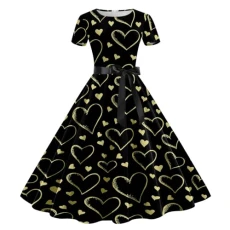 Women's 1950s Vintage Dress Deep V Neck Wrap Short Sleeve Retro Cocktail Swing Dresses Wrap Dresses for Women UK Womens Sun Dresses Swimming Costume with Skirt Size 22 (Black, M)