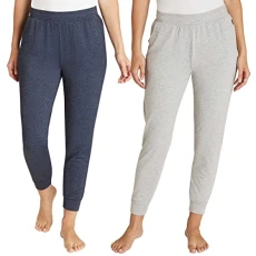 Womens 2 Pack Fleece Lounge Joggers, Scottish Blue/Grey Heather, Large