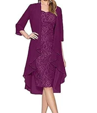 Women's 2 Pcs Set Gown,Lace Mother of The Bride Dresses Formal Gowns with Chiffon Jacket Wraps