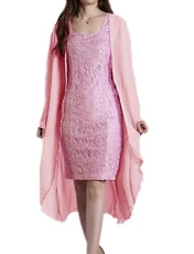 Women's 2 Pcs Set Gown,Lace Mother of The Bride Dresses Formal Gowns with Chiffon Jacket Wraps