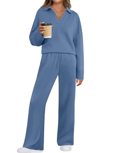 Women's 2 Piece Outfits Sweatsuit Long Sleeve Sweatshirt Sweatpant Tracksuit Lounge Sets, Dark Blue, X-Large
