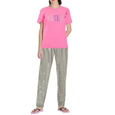 Women's 2-Piece Scoop T-Shirt & Lounge Jogger Pajama Sleep Set, Pink/Gray, S