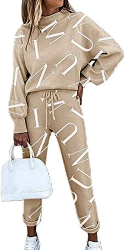 Womens 2 Pieces Tracksuit Loose Soft Loungewear Nightwear Sportswear Sweat Suits Sets Plaid Print Long Sleeve Top Drawstring Waist Pants Pullover Set D Khaki M