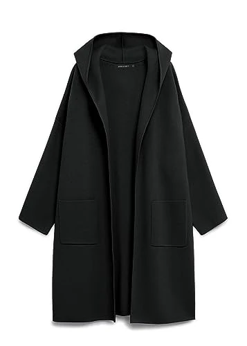 Women's 2024 Long Sleeve Hooded Cardigan Dressy Open Front Knit Sweater Coat with Pockets, Black, M