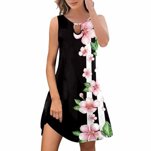 Women's 2024 Summer Short Sleeve Casual Midi Dresses Floral Print Birthday Dresses Date Summer Dress Comfort Summer Dresses for Women Black