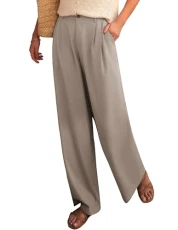 Women's 2024 Wide Leg Casual Elastic Cotton Linen Trousers with High Waist and Pockets, lightgrey, XL