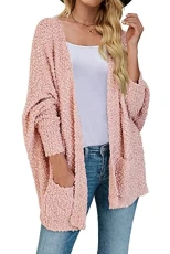 Women's 2024 Winter Fuzzy Popcorn Batwing Sleeve Cardigan Knit Oversized Sherpa Sweater Coat, Pink, Small Women's 2024 Winter Fuzzy Popcorn Batwing Sleeve Cardigan Knit Oversized Sherpa Sweater Coat, Pink, Small