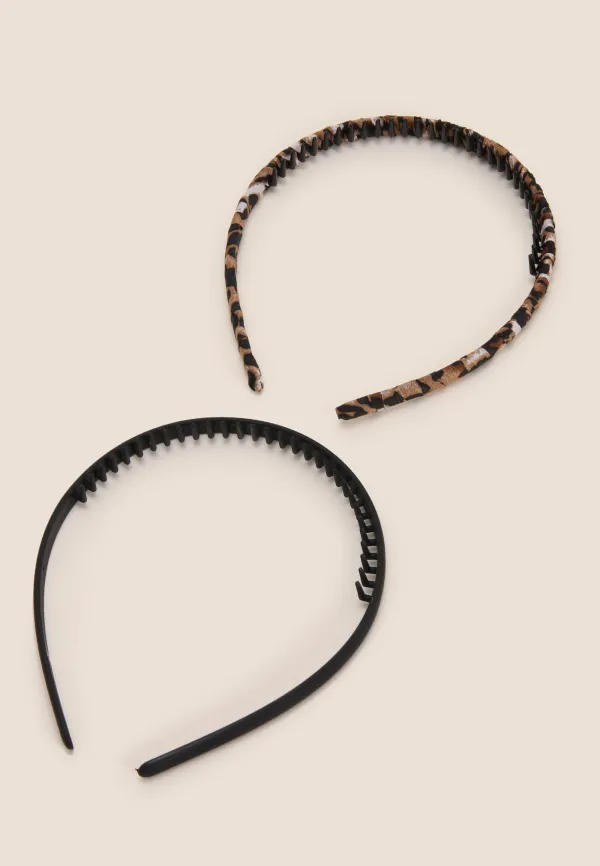 Womens 2pk Brown Animal Print Comb Hair Bands