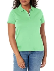 Women's 3-Button Short Sleeve Breathable 100% Cotton Polo Shirt, Leaf Green, L