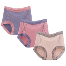 Womens 3 Pack Cotton Breathable High Waist Knickers Briefs Underwear with Lace Trim A Set L Womens 3 Pack Cotton Breathable High Waist Knickers Briefs Underwear with Lace Trim A Set L