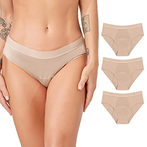 Womens 3 Pack Period Pants Menstrual Underwear Leakproof Incontinence Pants Heavy Flow Extra Protection Knickers Beige + Beige + Beige M