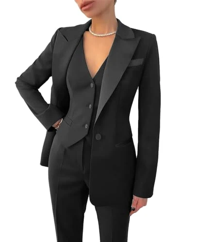 Women's 3 Piece Office Work Suit Blazer Vest Pants Business Pants Suit Set Prom Party Suit Black