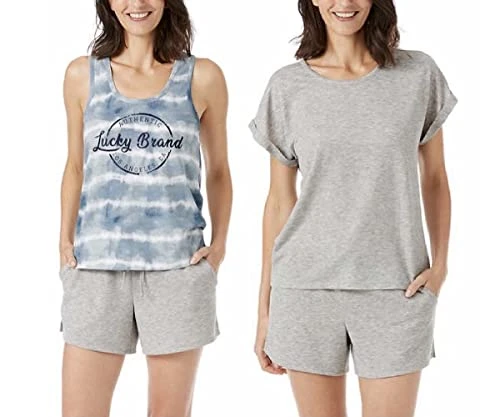 Women's 3 Piece Pajama Lounge Set, Tee, Tank, & Short, Heather Grey, S