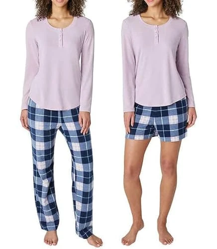 Women's 3-Piece Waffle Knit Pajama Set (Purple, X-Small)