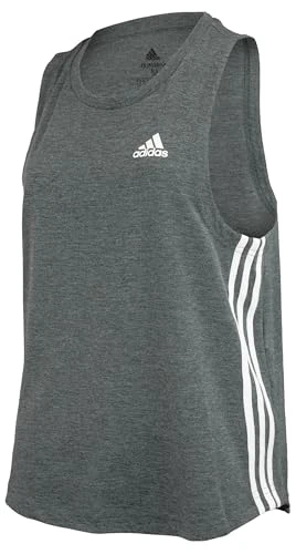 Women's 3 Stripes Loose Fit Athletic Tank Top, Black Melange, L