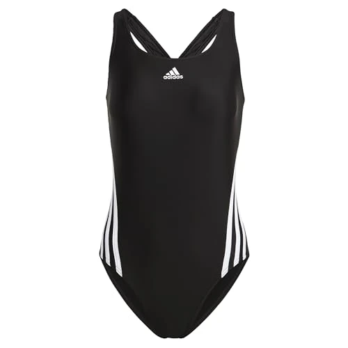Women's 3 Stripes Round Neck Swimsuit, Black/White, 32
