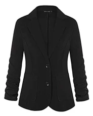 Women's 3/4 Ruched Sleeve Open Front Lightweight Work Office Blazer Jacket with Pockets(Black,Size XL) Women's 3/4 Ruched Sleeve Open Front Lightweight Work Office Blazer Jacket with Pockets(Black,Size XL)
