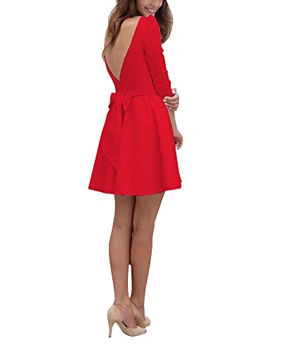 Women's 3/4 Sleeve Backless Elegant Cocktail Evening Homecoming Dress Red